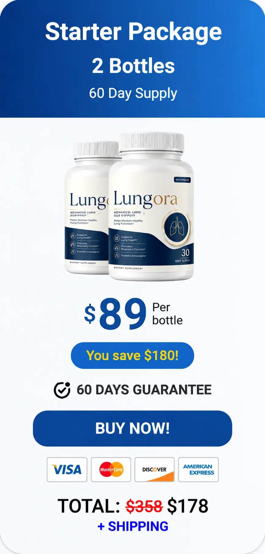 Lungora 2-bottle starter pack — 60-day supply for women over 40